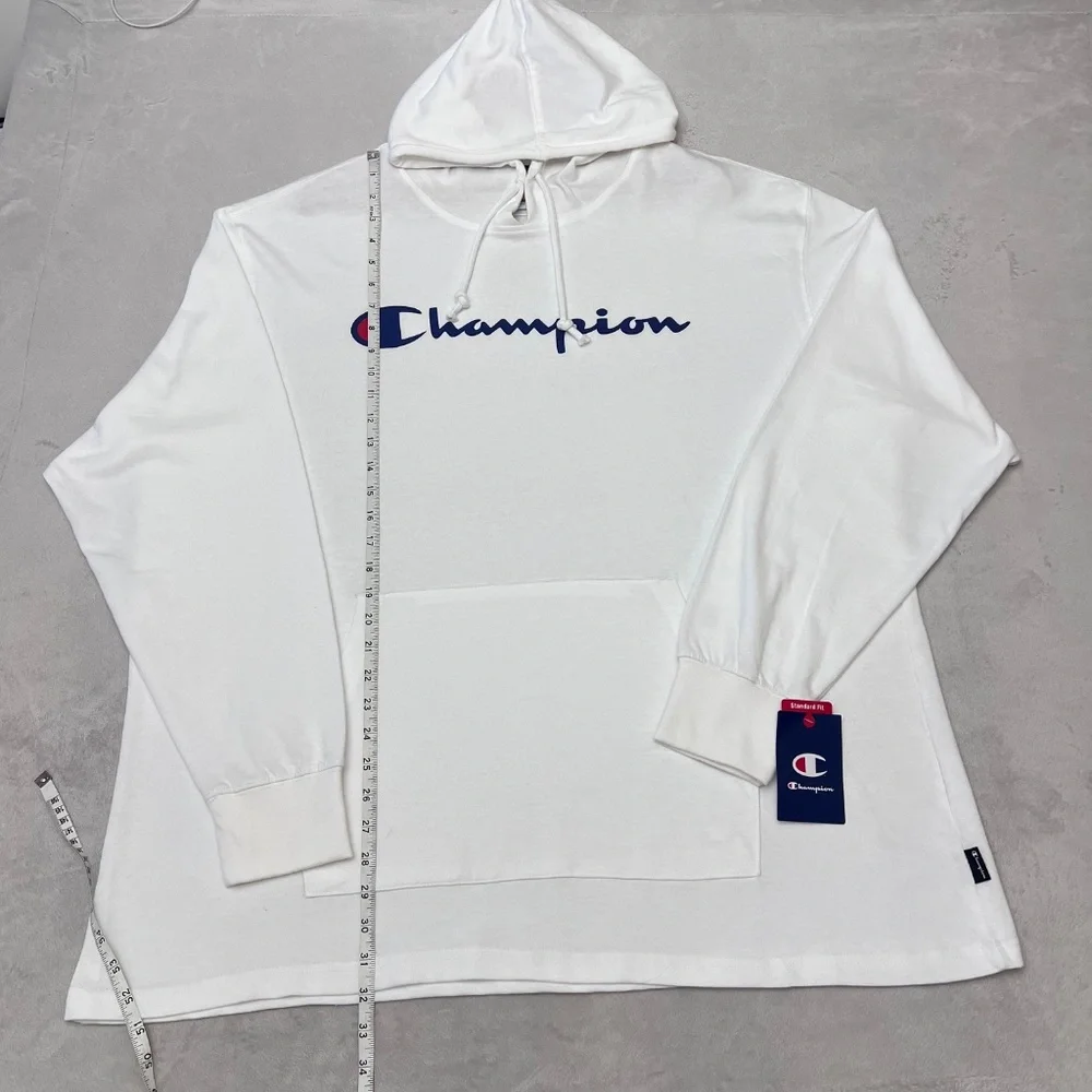 CHAMPION Men's White Pullover Hoodie Jacket Sweatshirt Kangaroo Pocket Size 2XL